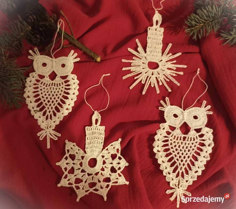 Ozdoby choinkowe na szydełku aniołki dzwonki