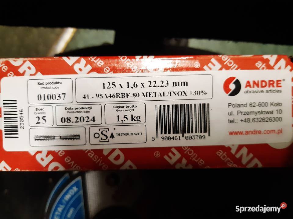 Tarcza do cięcia stali 125x16x22 ANDRE Pozostałe Łęczna sprzedam