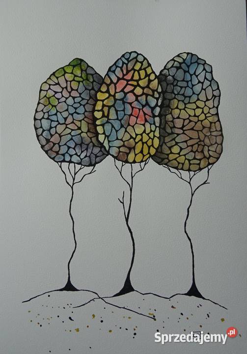 Akwarela Akwarelka Obraz pt Drzewa Przyjaciele 8