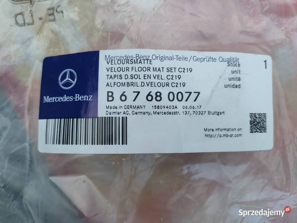 Oryginalne dywnaiki welurowe Mercedes W219 C219 Dywaniki Bolewice