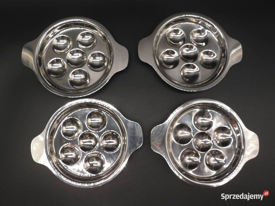 Zestaw 4 metalowych pater do serwowania ślimaków Porcelana i szkło wielkopolskie Raszków
