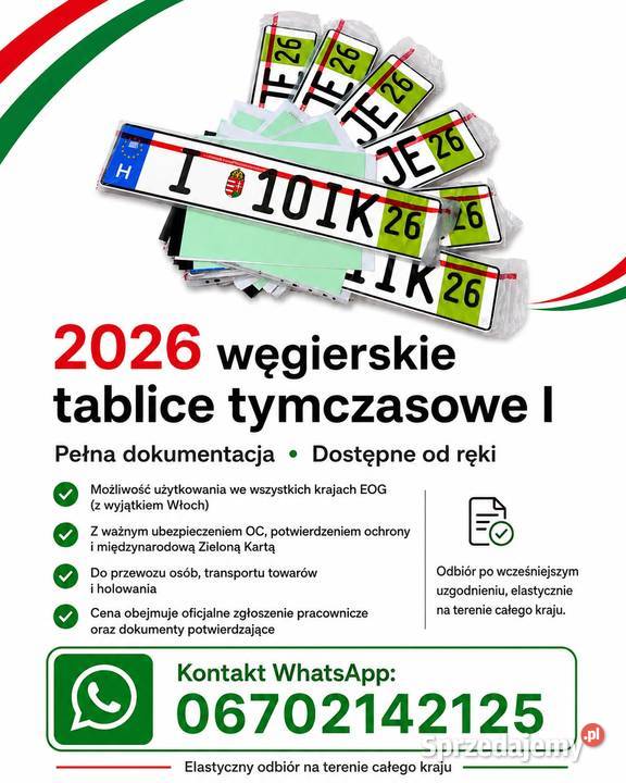 2026 Węgierskie tablice tranzytowe I dostępne Pozostałe Warszawa