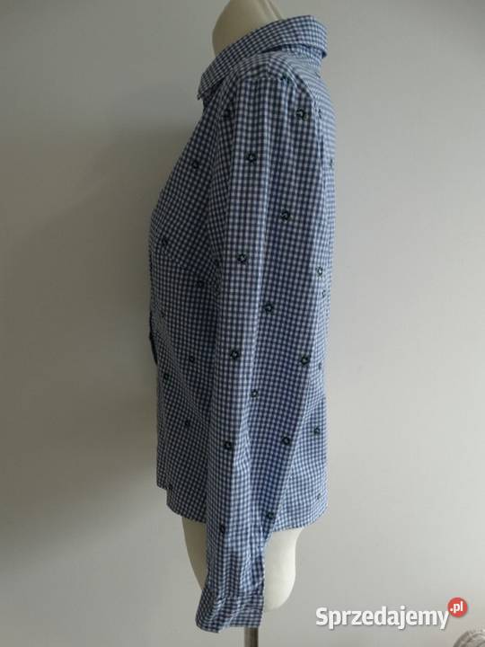 Koszula Biała w Niebieską Kratę Bawełniana długi podlaskie Łomża