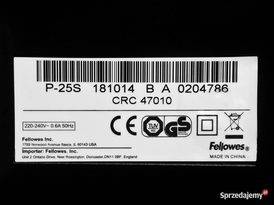 Niszczarka Fellowes Powershred P25S CRC 47010 kujawsko-pomorskie Bydgoszcz