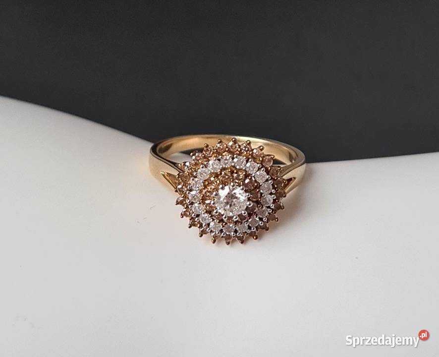 Pierścionek srebro 925 złocone diamenty Zegarki i Biżuteria Otwock