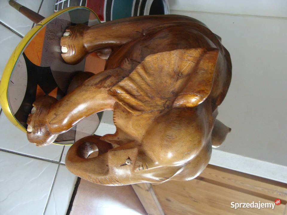 Rzeźba Figurka SŁOŃ Drewno Rękodzieło 35x34 Wrocław