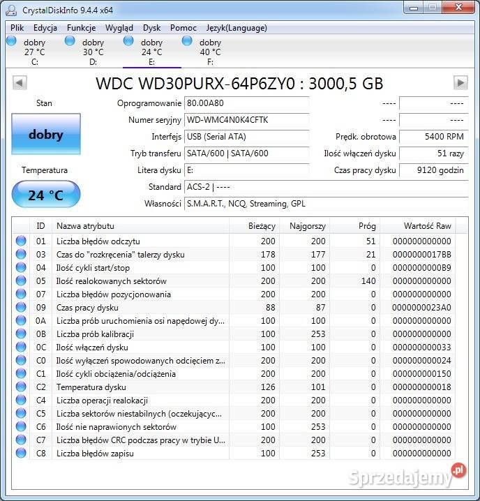 Dysk 3TB WD30PURX SATA III 35 5400 RPM do Tomaszów Lubelski
