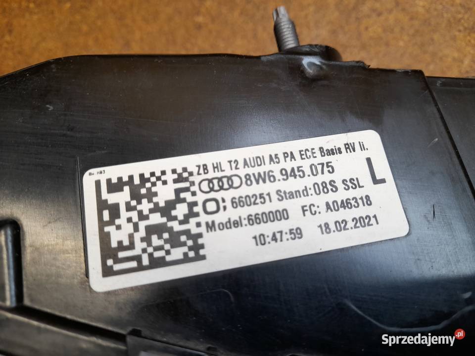 Lampa tylna lewa tył w klapę Audi A5 8W6945075 Goleniów sprzedam