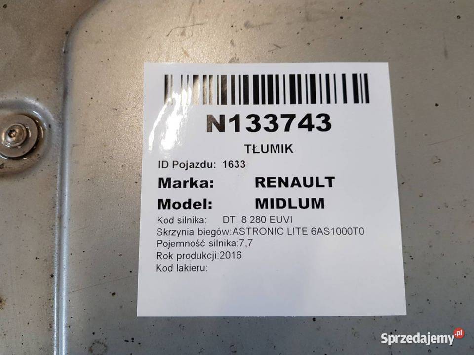 TŁUMIK RENAULT MIDLUM D 280 E6 EURO 6 2016 FV23 Lipno