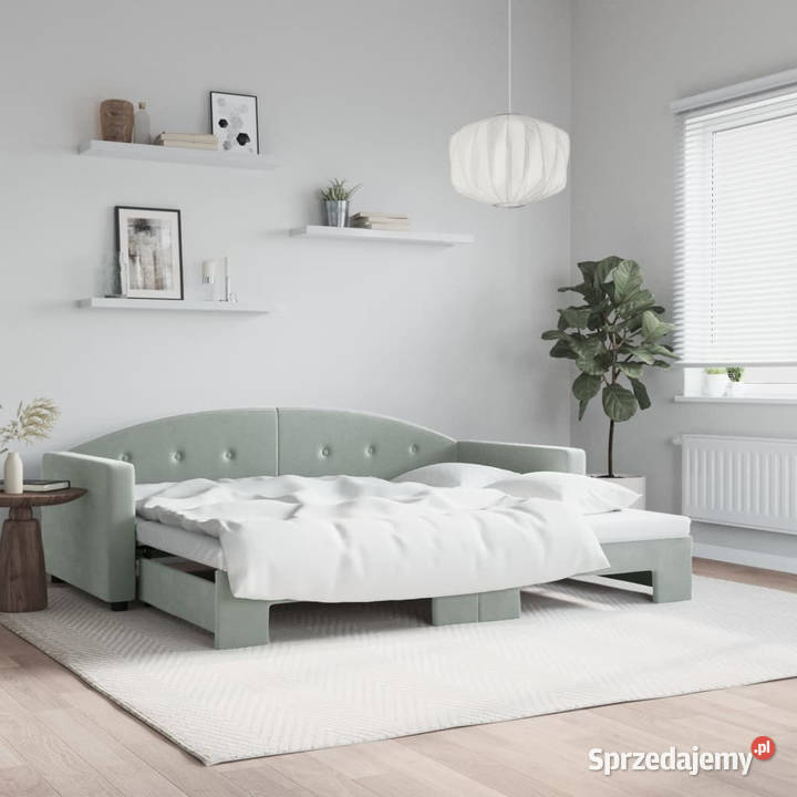 Sofa rozsuwana jasnoszara aksamit 90x200 Warszawa