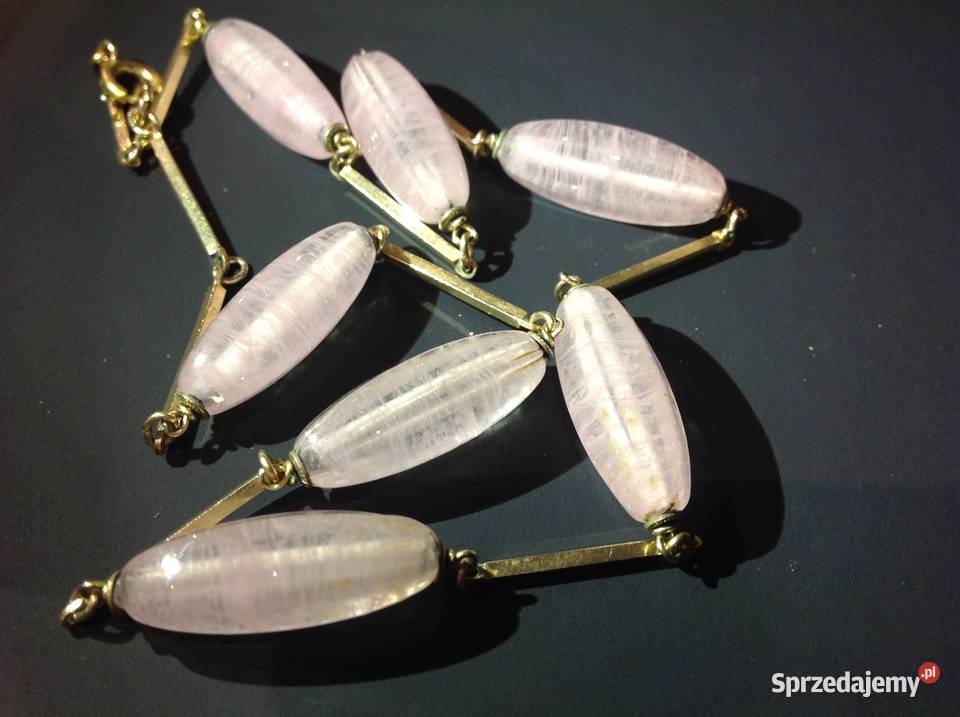 Vintage Naszyjnik Pozłacany Damski Różowy Kwarc Nowa Sól