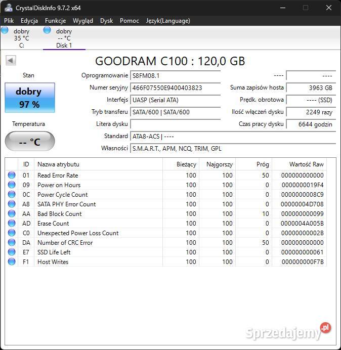 Dysk SSD GoodRam C100 120GB Pojemność 250 Łódź