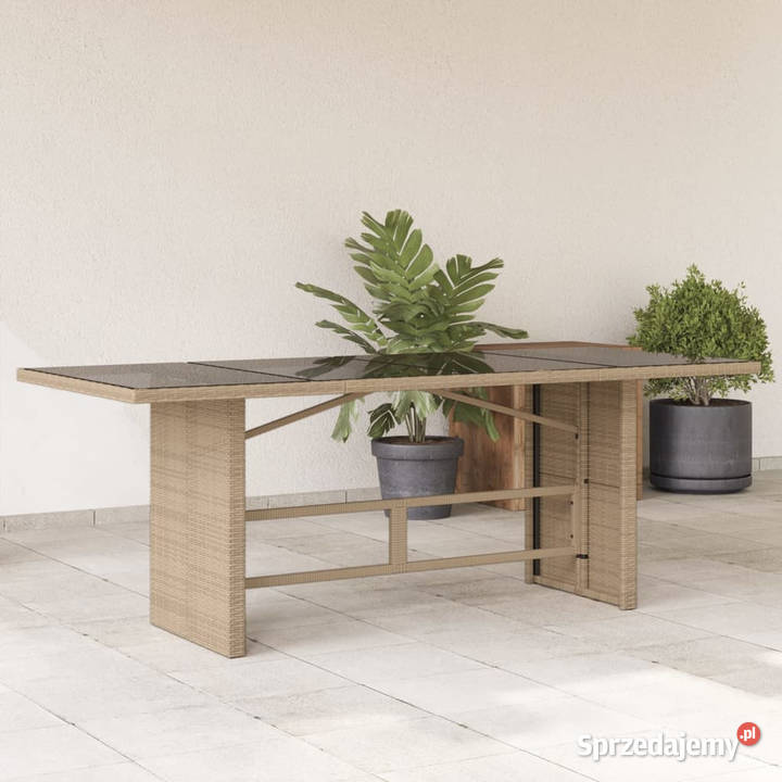 Stół ogrodowy ze szklanym blatem beż 190x80x75 mazowieckie