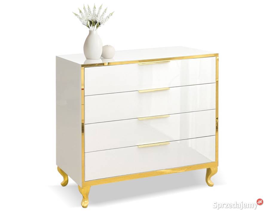 Komoda biała Lustrzana złota noga Ludwik złota Kępno