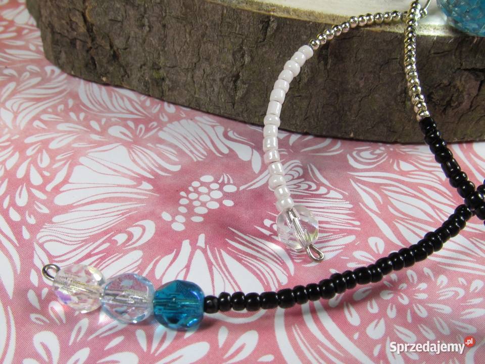 Naszyjnik czarny niebieski srebrny łezka Naszyjniki Naszyjniki Katowice