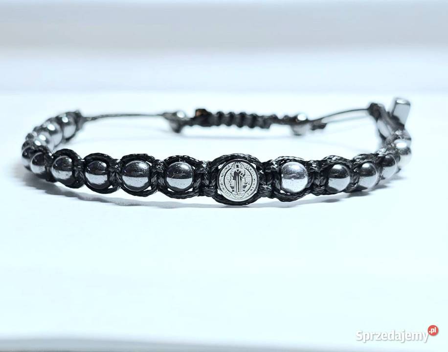 BRANSOLETKA RÓŻANIEC KAMIEŃ STAL MEDALIK Ś Częstochowa