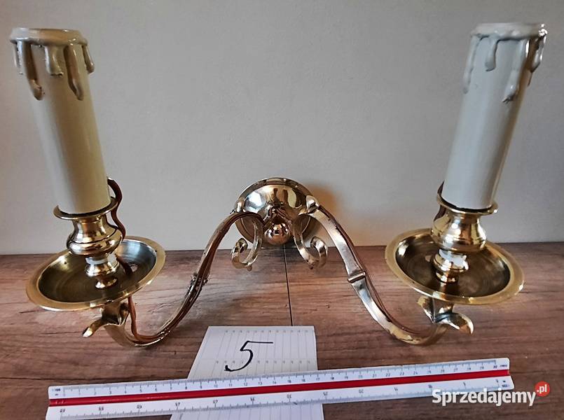 Kinkiet kinkiety podwójne mosiężne przedwojeene wielkopolskie Ostrów Wielkopolski