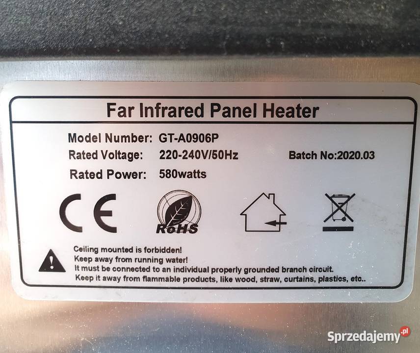 Grzejnik panelowy na podczerwień elektryczny 580 Zabrze