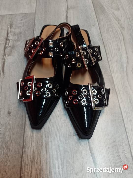 4041 Czarne baleriny wieczorowe z odkrytą piętą Kraków