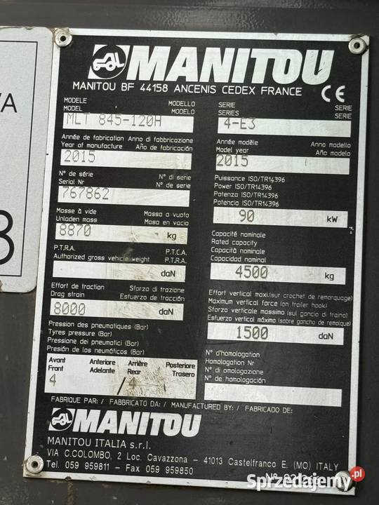 Ładowarka teleskopowa Manitou MLT 845120H Mielec