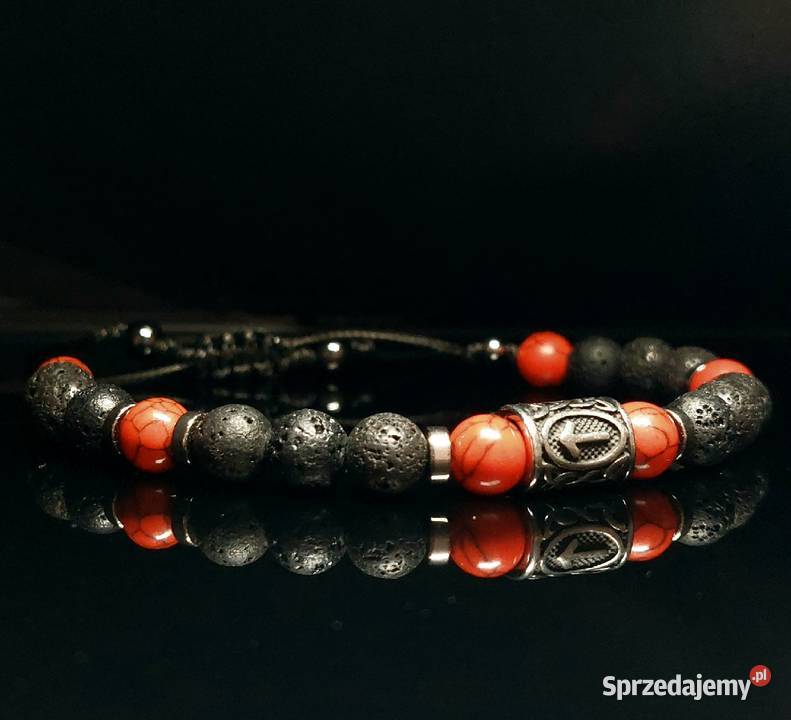 BRANSOLETKA RUNA TEIWAZ STAL KAMIEŃ LAWA HEMATYT Warszawa