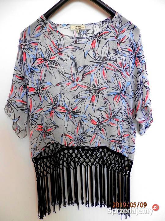 Bluzka Papaya Stylowe Frędzle Kwiaty Błękitna L