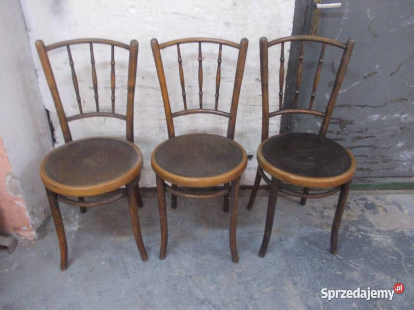 Stare drewniane krzesła gięte 3 szt. PRL vintage