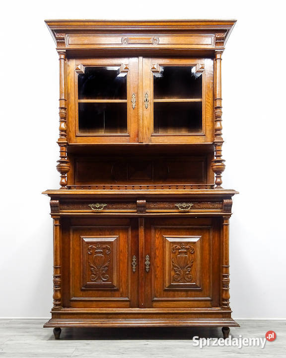 ANTYK Wysoki KREDENS drewniany Kredens DĘBOWY 1 wielkopolskie