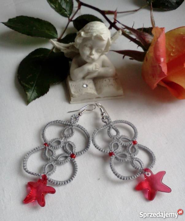 Kolczyki Frywolitkowe Wiśniowa sprzedam