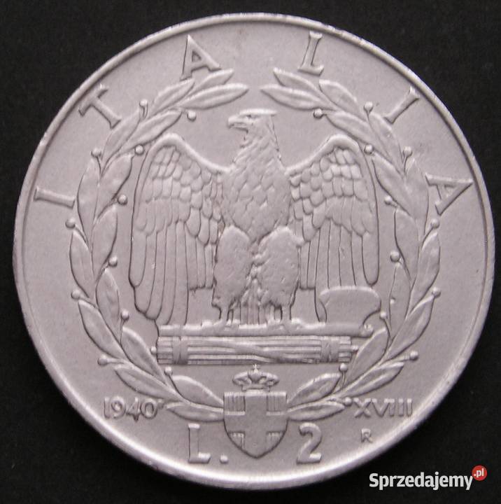 WŁOCHY 2 LIRY 1940 WIKTOR EMANUEL III STAN 2 Kolekcje łódzkie Łódź