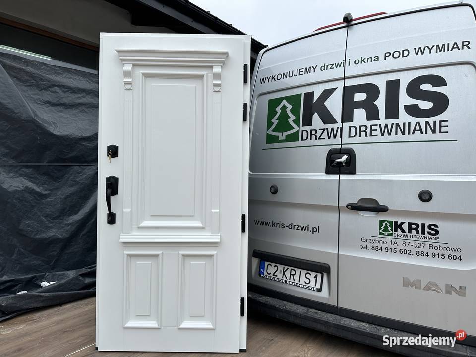 Drzwi drewniane zewnętrzne z klamką schlage NA Grzybno
