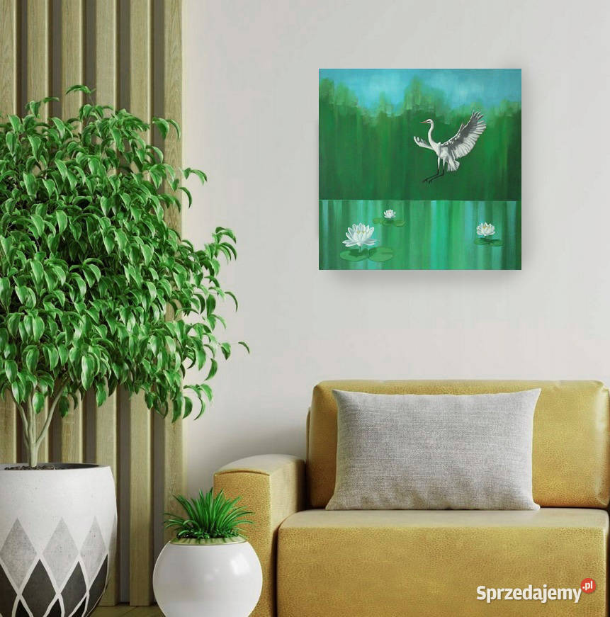 Promocja obraz olejny 50 x 50 czapla ptaki Malarstwo pomorskie Malbork sprzedam