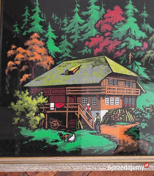 Dom w lesie obraz tkanina szkło Malarstwo Mikołów