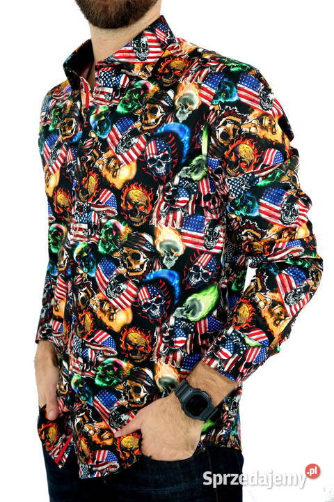 DANIEL BESSI Koszula Męska Fb0051 Czachy USA Rozmiar XXL Ostrów Wielkopolski