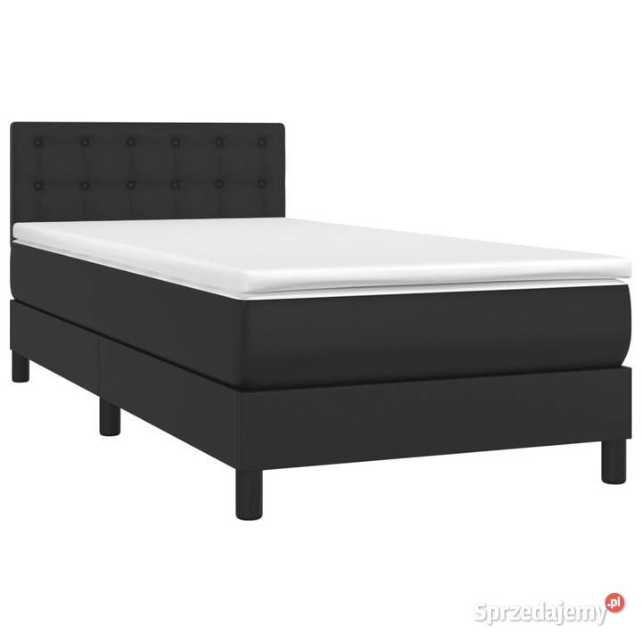 Łóżko z Materacem Kontynentalne Czarne Ekoskóra 88cm