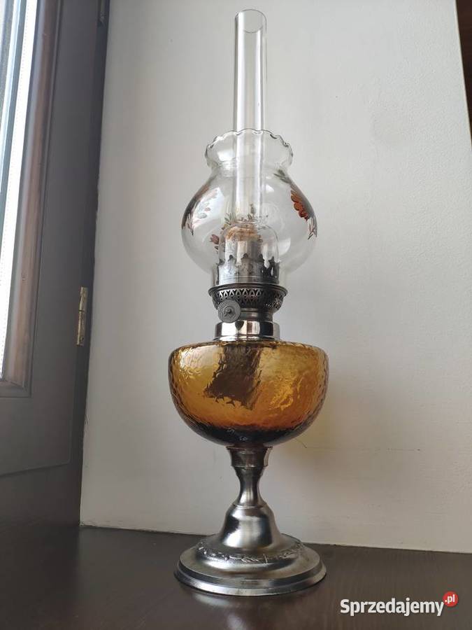 Stara francuska cynkalowa szklana lampa naftowa Kraków