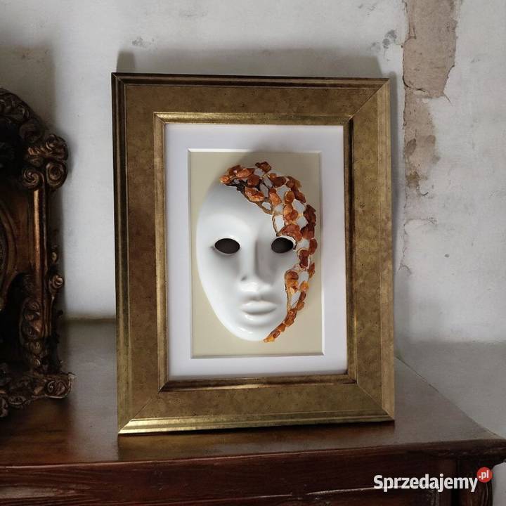 Maska Obraz maska ceramiczna oprawiona w ramę Rękodzieło