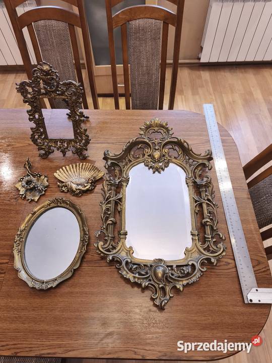 Zestaw z mosiądzu lustro popielnica świecznik i Kielce