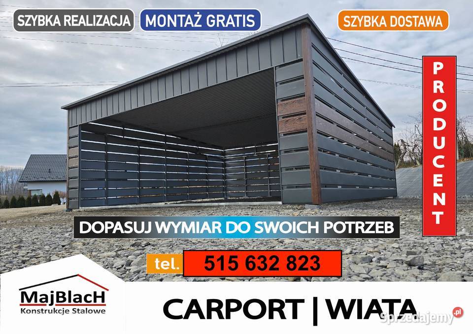 Mały Garaż Blaszany z zadaszeniem bocznym Garaże 263zł/m2 małopolskie Sucha Beskidzka