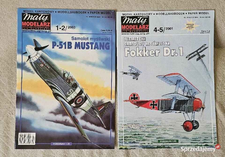 Mały modelarz 2 samoloty P51B Mustang Focker Dr1 Książenice
