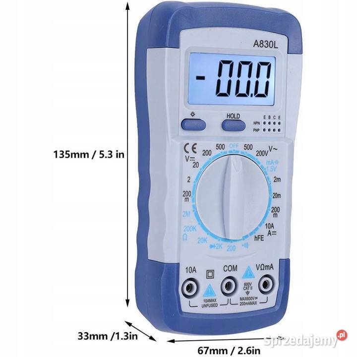 Multimetr Cyfrowy A830L ACDC 600V 10A 2M LCD Ludźmierz