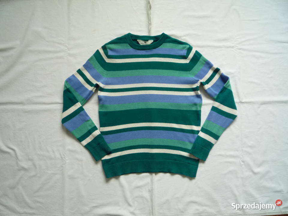 HM 134140 Sweter z pasy niebieskie zielone Nowy zielony Odzież