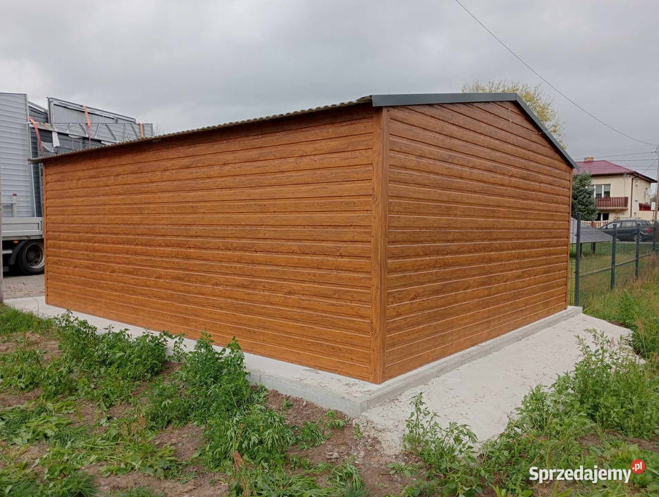 Garaż Blaszany dwuspadowy 5x5 drewnopodobny