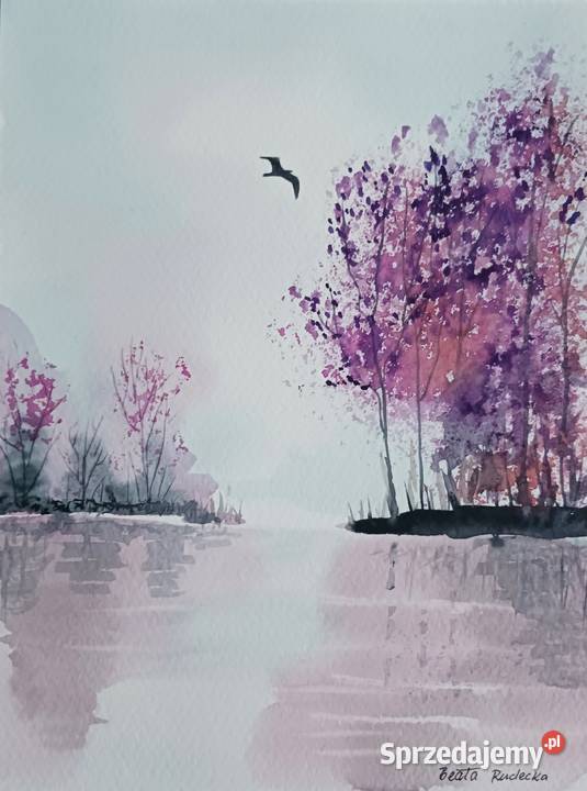 Akwarela Akwarelka Obraz pt Wodą 18 x 24 Łódź