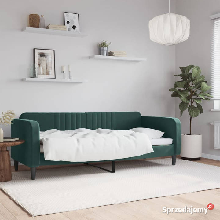 Sofa z funkcją spania ciemnozielona obita Warszawa