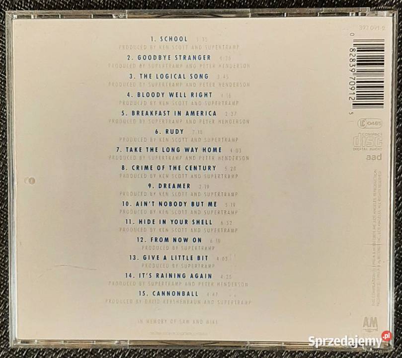 Album CD Kultowego Zespołu SUPERTRAMP The Very śląskie
