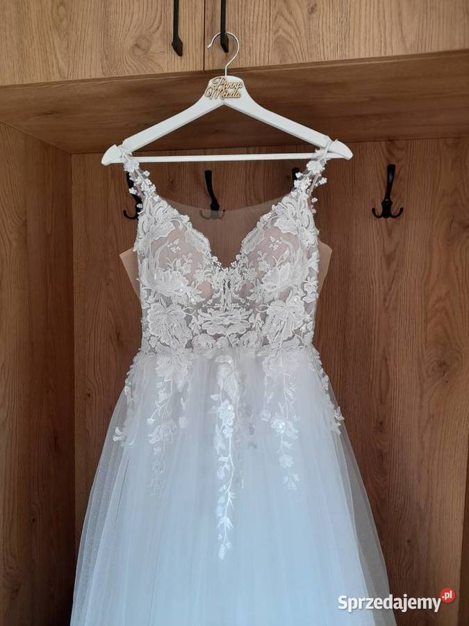 Suknia ślubna brokatowa śmietankowa bogato Ciężkowice sprzedam