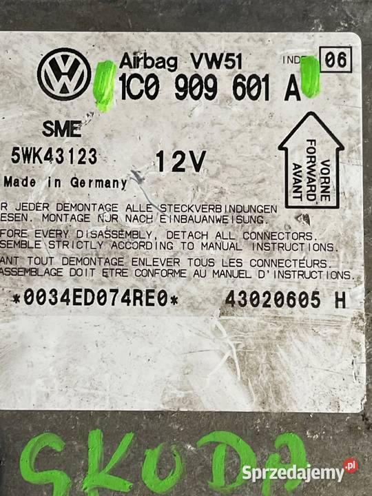 Moduł Airbag Skoda Fabia 1C0 909 601A Margonin