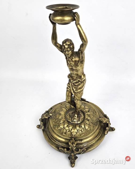 Świecznik figuralny brąz Fabryka Wolska Warszawa Bronisze