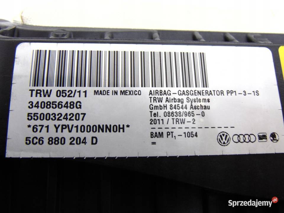 PODUSZKA AIRBAG PASAŻERA 5C6880204D VW JETTA 5C